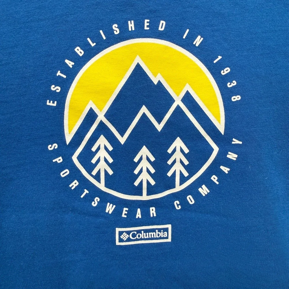 Columbia T-Shirt Size M 10/12 Kids Blue Mountain Graphic Long Sleeve